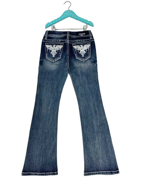 Grace in LA Girls' Medium Wash Thunderbird Pocket Bootcut Stretch Denim Jeans , Medium Wash, hi-res
