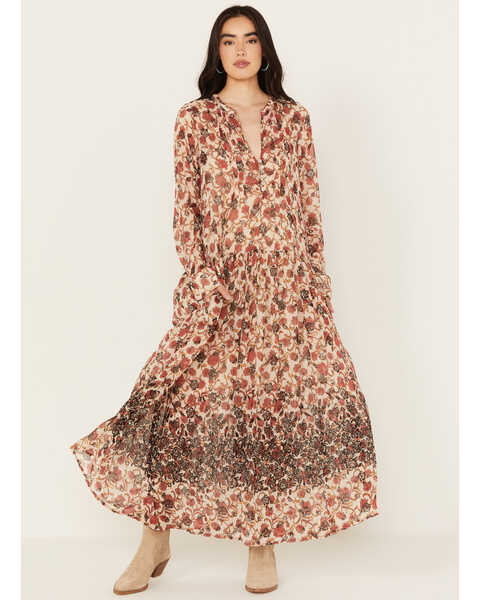 Image #1 - Free People Women's See It Through Floral Long Sleeve Maxi Dress, Multi, hi-res