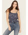 Image #1 - Rock & Roll Denim Women's Running Horses Sleeveless Button-Down Tank Top, Navy, hi-res