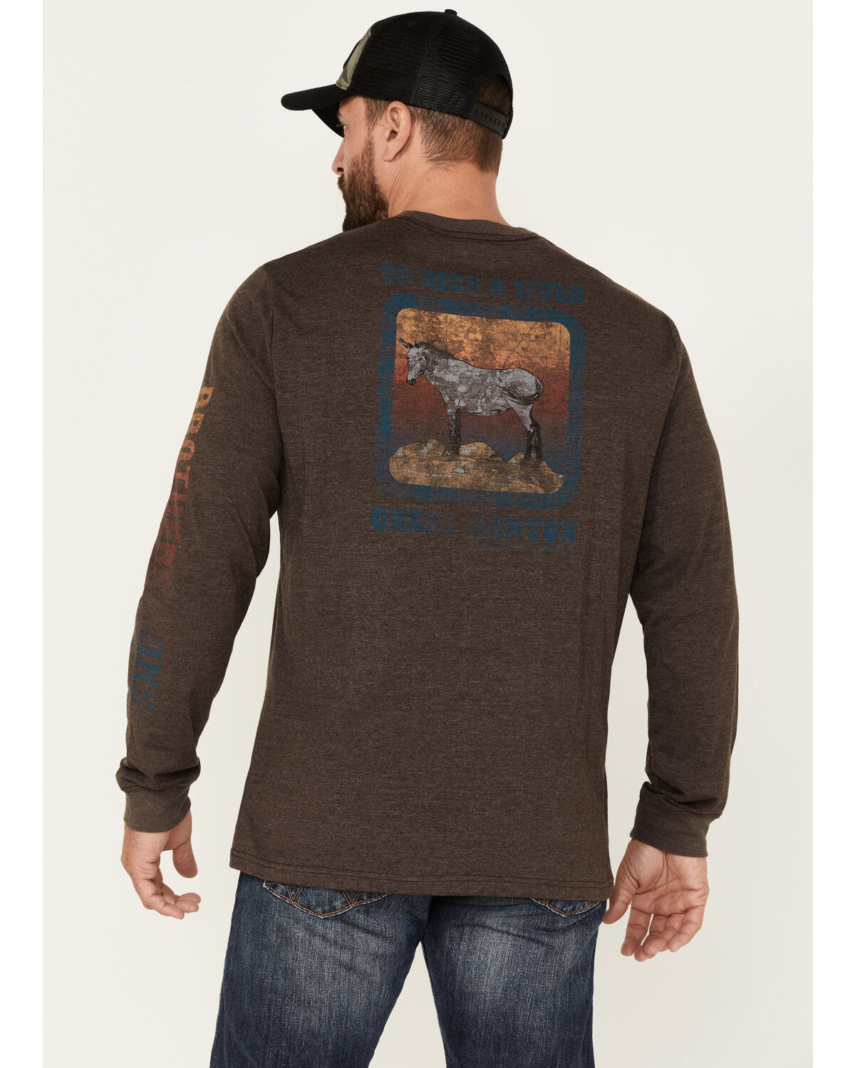 Image #4 - Brothers and Sons Men's Ride A Mule Long Sleeve T-Shirt, Dark Brown, hi-res