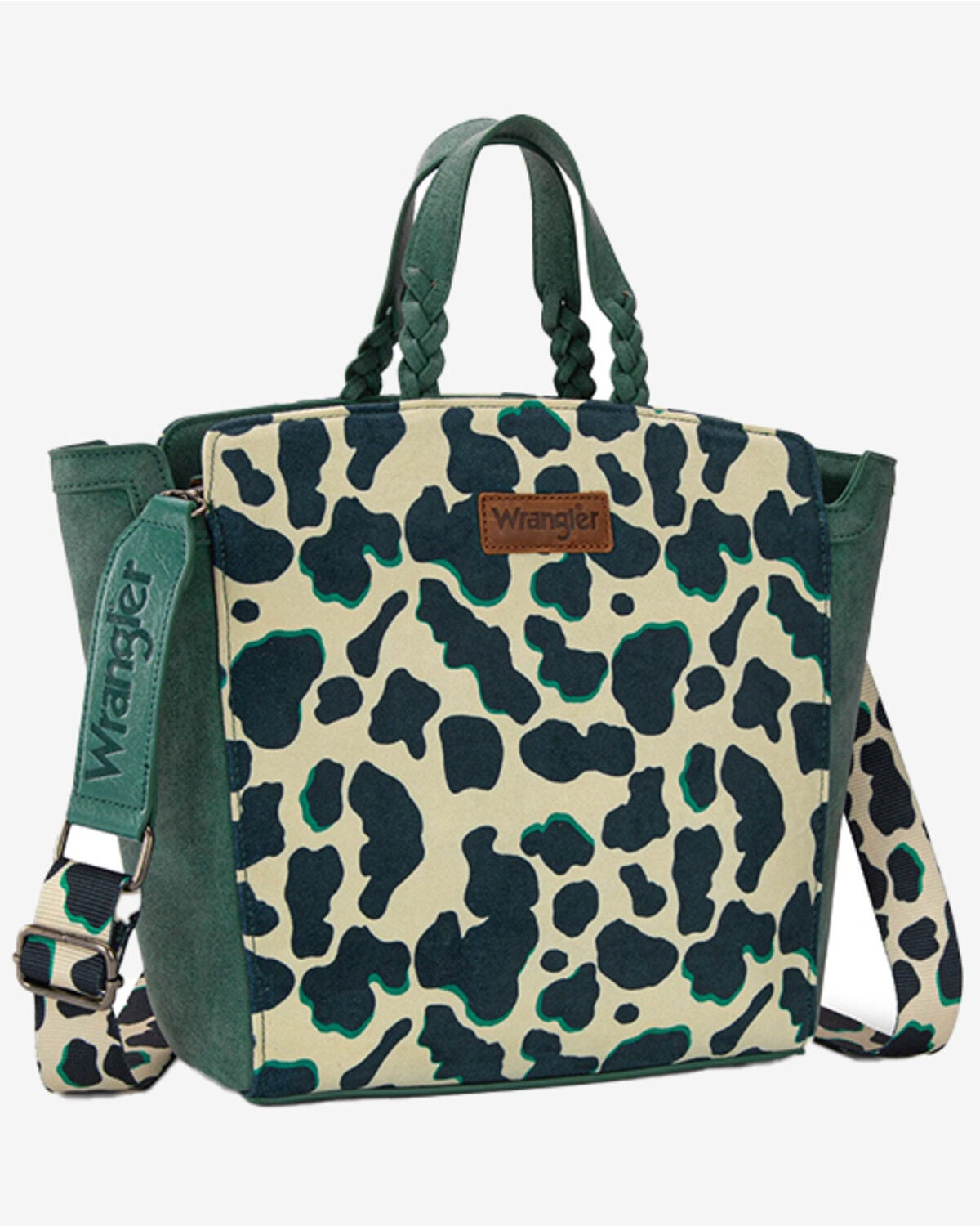 Image #1 - Wrangler Women's Cow Print Concealed Carry Crossbody Tote, Turquoise, hi-res