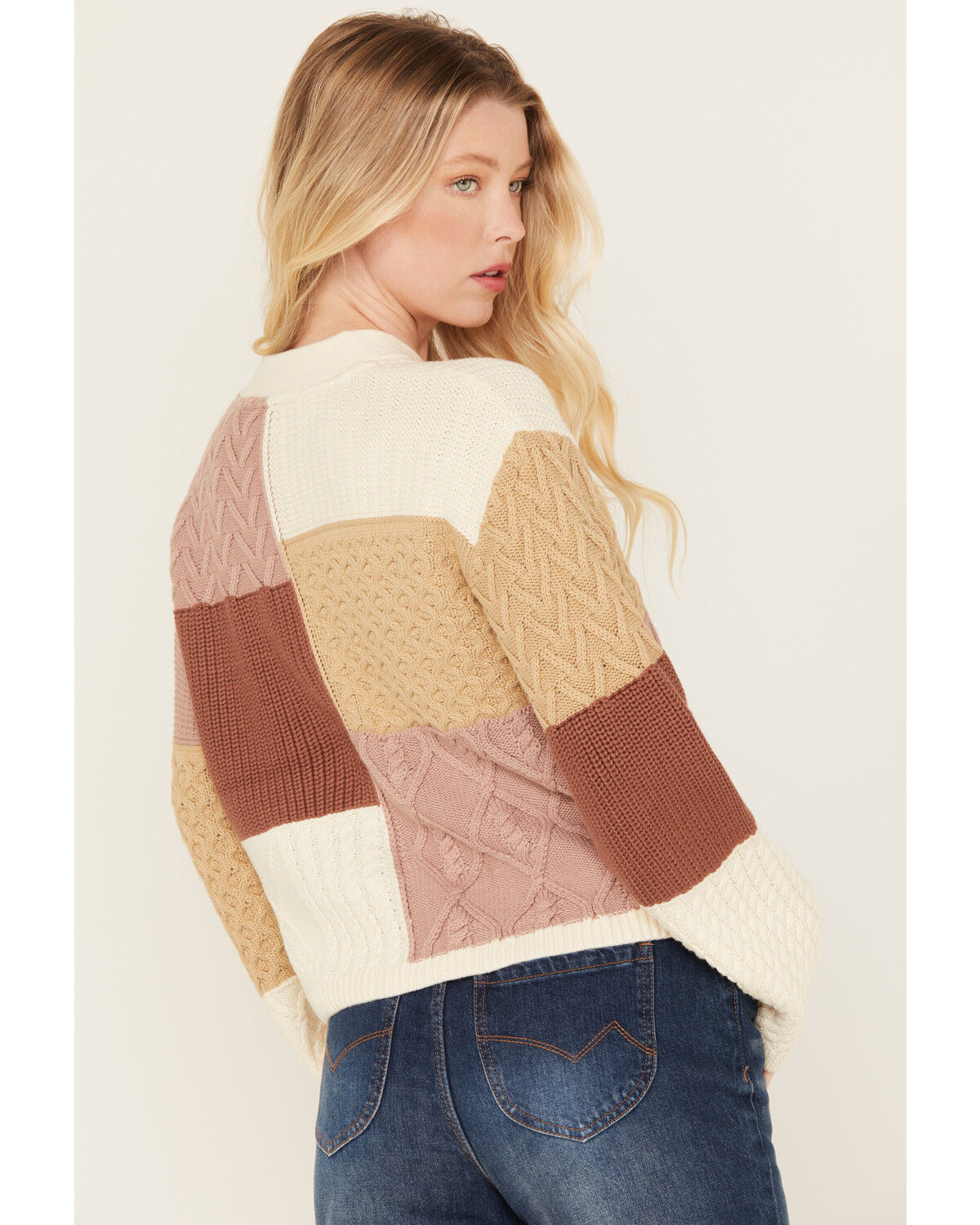 Image #4 - Cleo + Wolf Women's Color Block Cardigan, Cream, hi-res