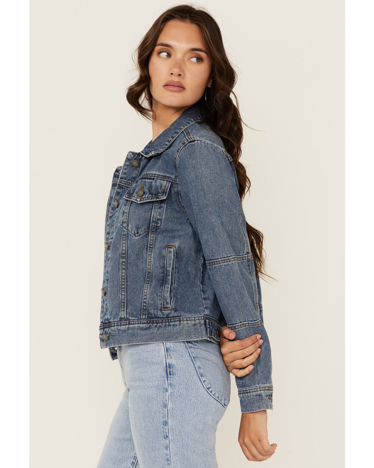 Image #2 - Veveret Women's Medium Wash Denim Jacket, Medium Wash, hi-res