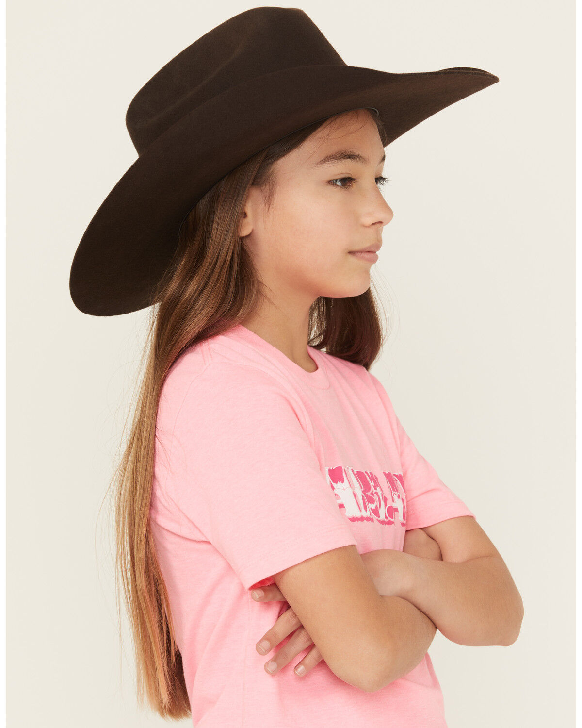 Image #2 - Ariat Girls' Boot Barn Exclusive Cowhide Logo Short Sleeve Graphic Tee, Pink, hi-res