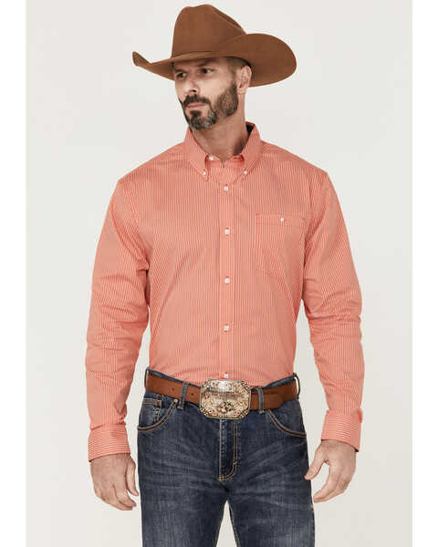 RANK 45 Men's Calgary Geo Print Long Sleeve Button Down Western Shirt , Red, hi-res