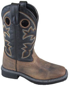 Smoky Mountain Boys' Stampede Western Boots - Square Toe, Brown, hi-res
