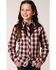 Image #1 - Roper Girls' Plaid Print Long Sleeve Snap Western Shirt, Wine, hi-res