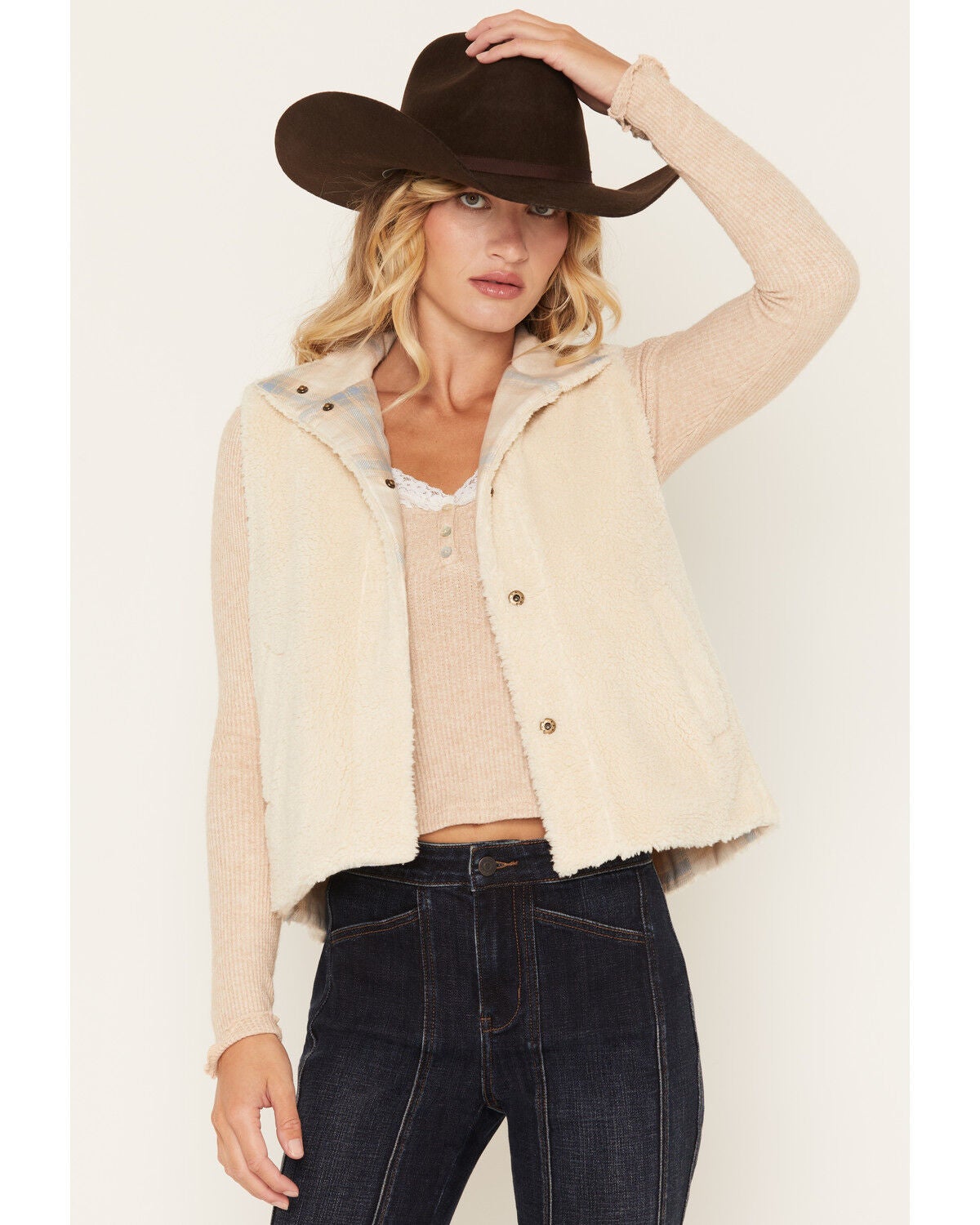 Image #3 - Shyanne Women's Reversible Plaid Vest, Natural, hi-res