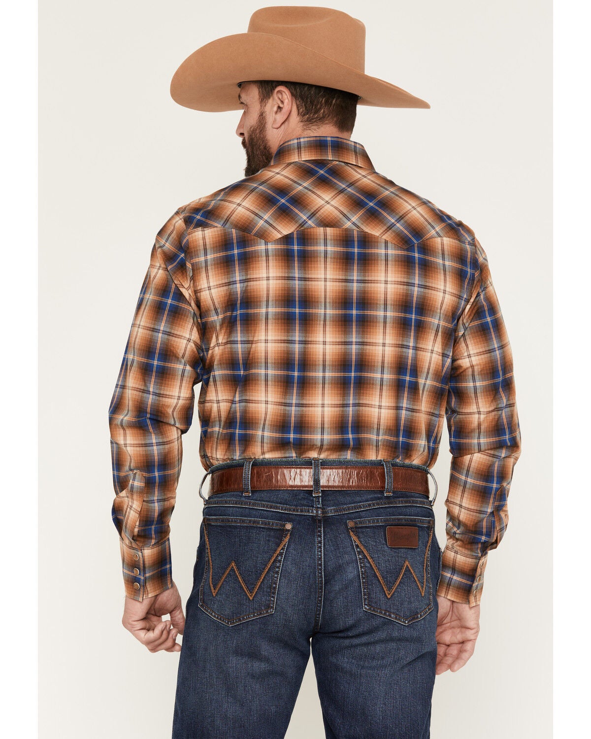Image #4 - Wrangler Retro Men's Plaid Print Long Sleeve Snap Western Shirt - Tall, Brown, hi-res