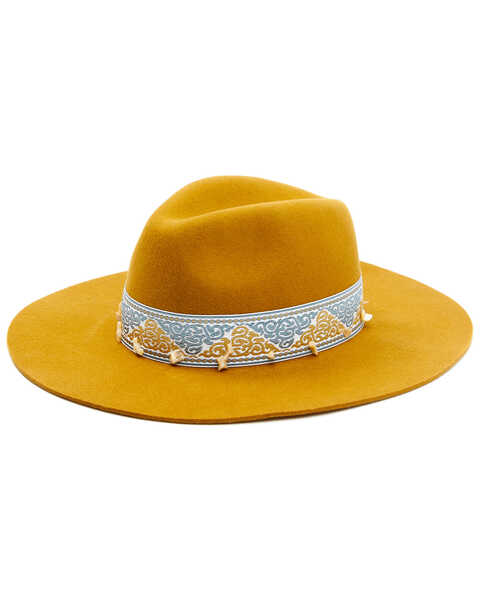 Shyanne Women's Spaced Felt Western Fashion Hat , Mustard, hi-res
