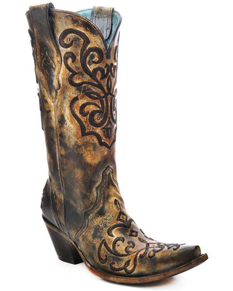 Corral Women's Cord Stitch Cowgirl Boots - Snip Toe, Brown, hi-res