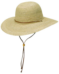 Scala Women's Natural Organic Raffia with Leather Chin Cord Sun Hat, Natural, hi-res