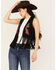 Image #1 - Vocal Women's Embroidered Rose Faux Suede Fringe Vest, Black, hi-res