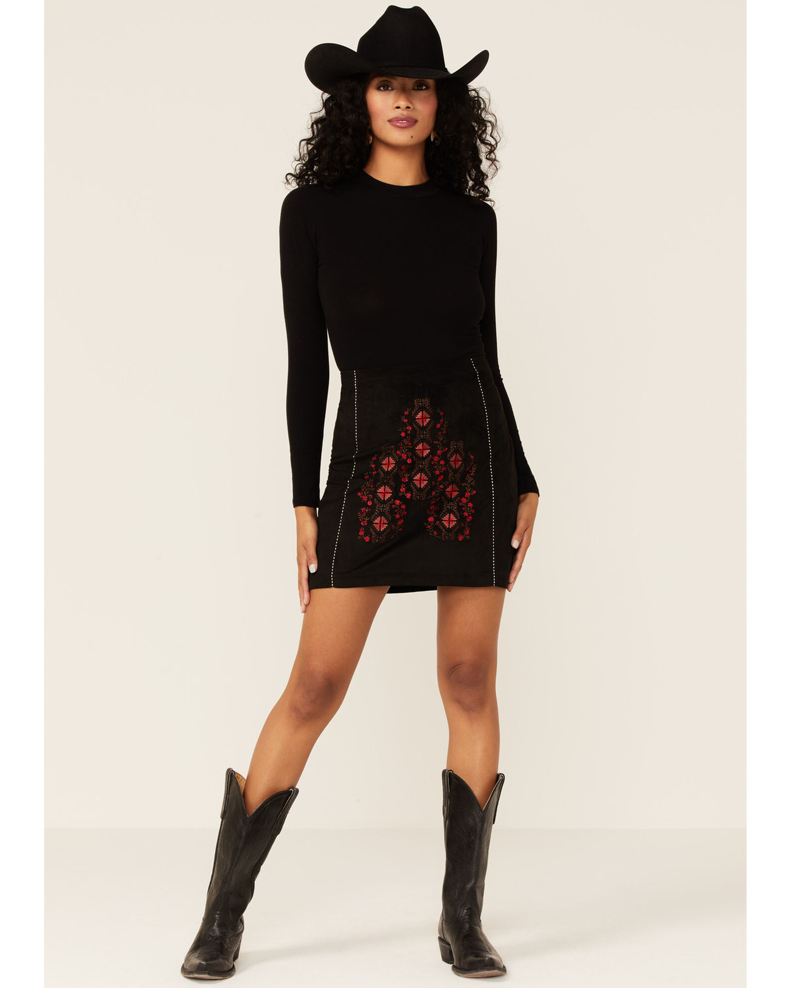Embroidered shop suede skirt