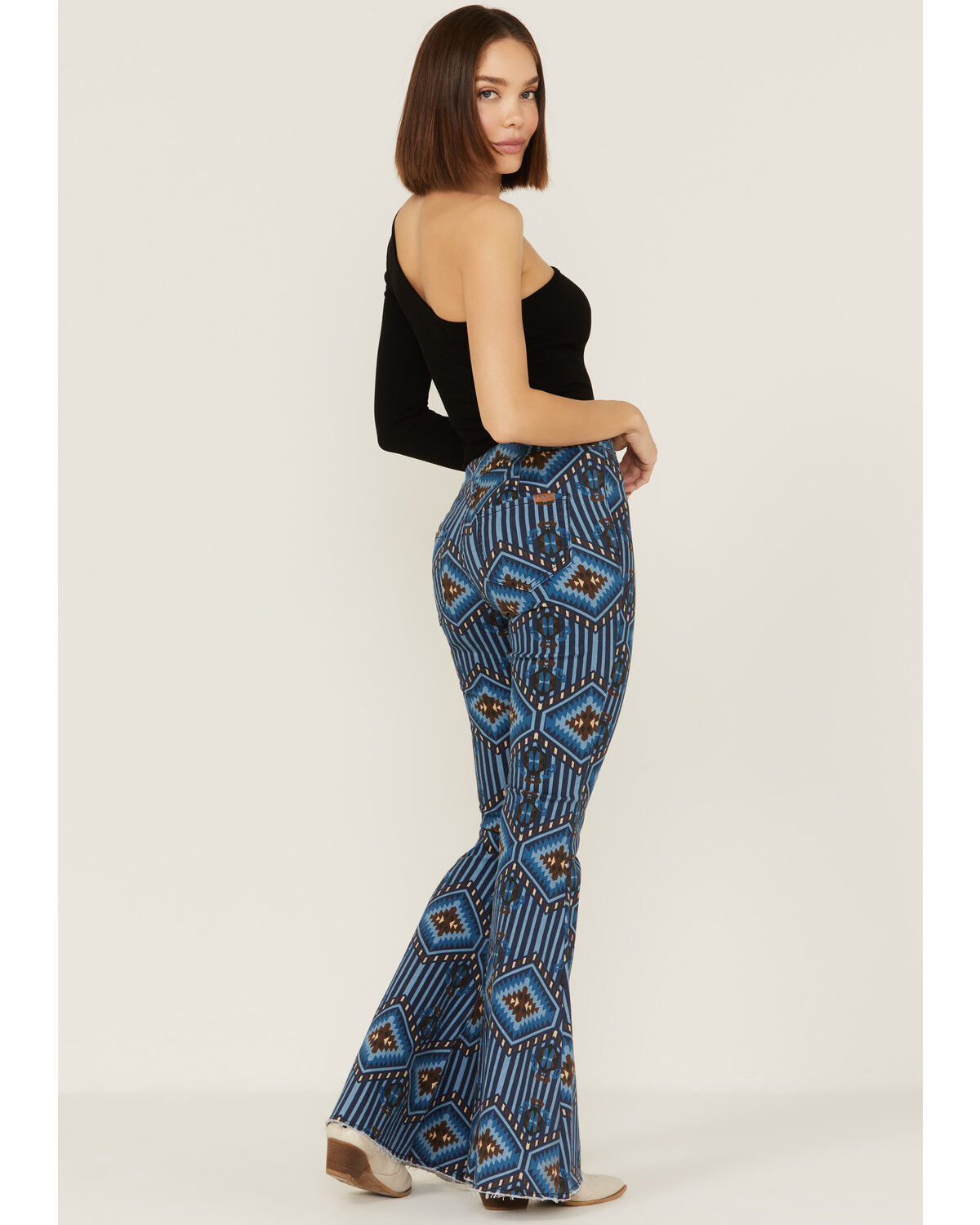 Image #3 - Rock & Roll Denim Women's Southwestern Stripe Flare Jeans, Blue, hi-res