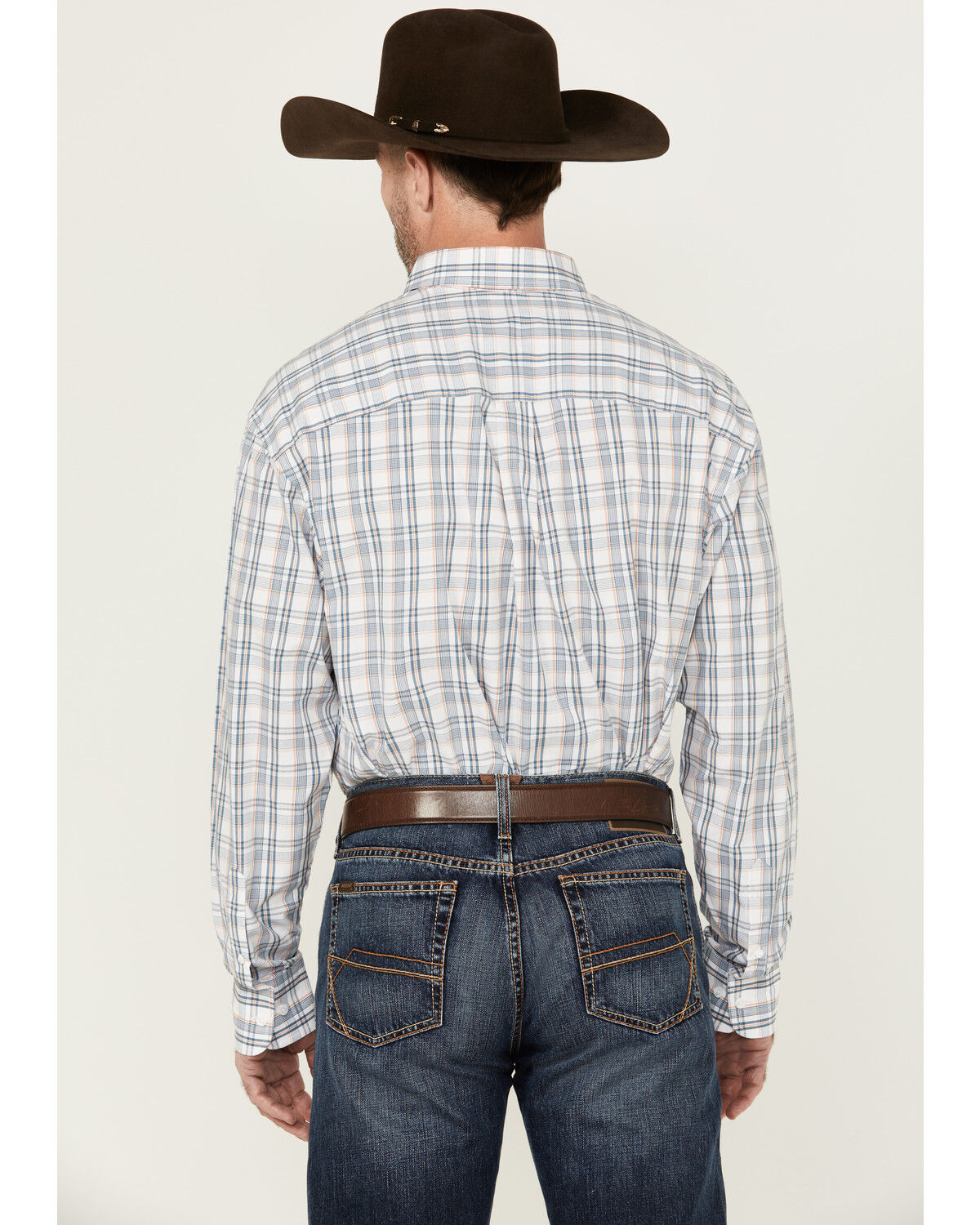 Image #4 - George Strait By Wrangler Men's Plaid Print Long Sleeve Button-Down Stretch Shirt, White, hi-res