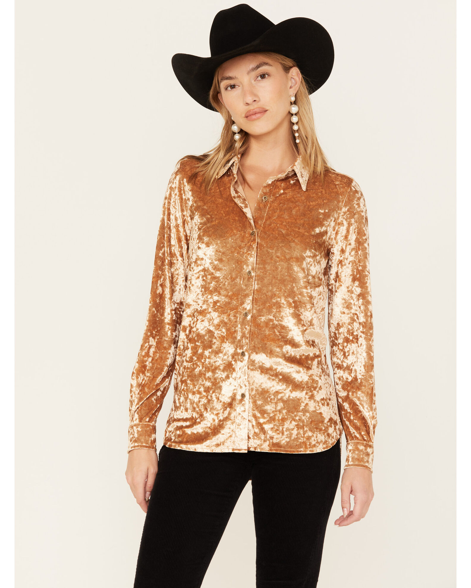 Rock Roll Denim Women s Velvet Long Sleeve Button Down Shirt