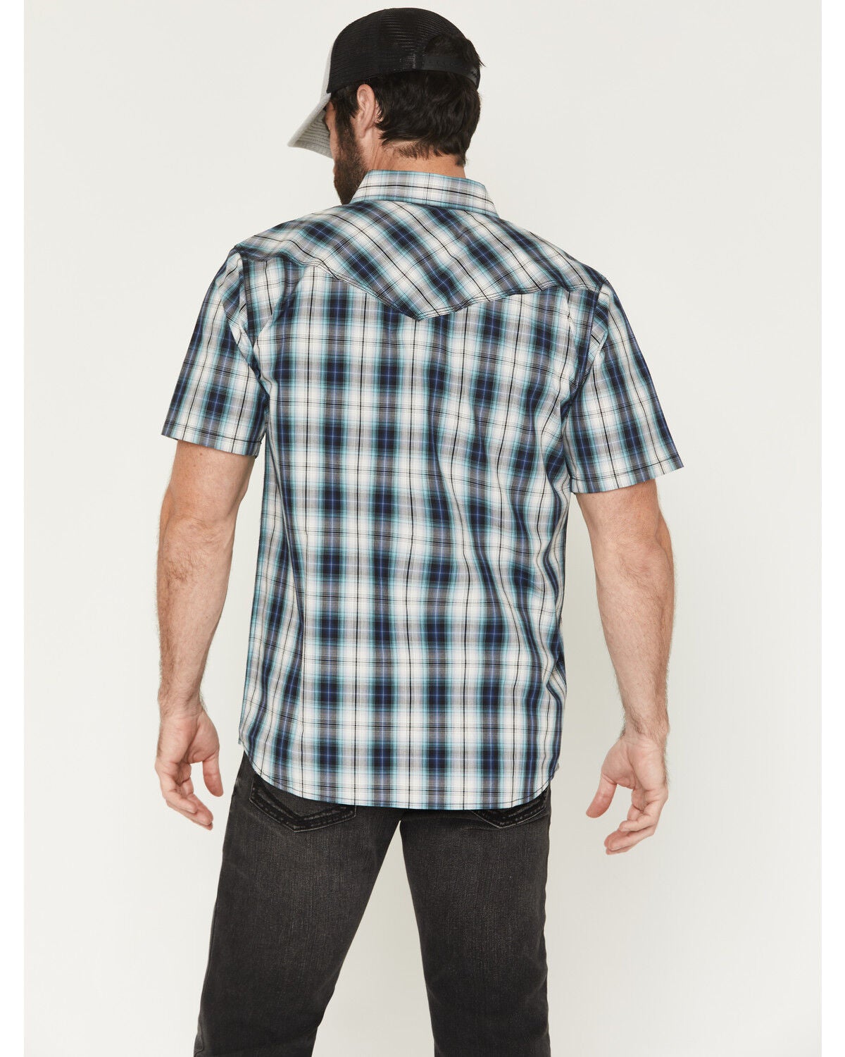 Image #4 - Moonshine Spirit&reg; Men's Purple Hazer Plaid Print Short Sleeve Snap Western Shirt, Blue, hi-res