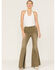 Image #1 - Free People Women's Just Float On High Rise Flare Jeans, Olive, hi-res