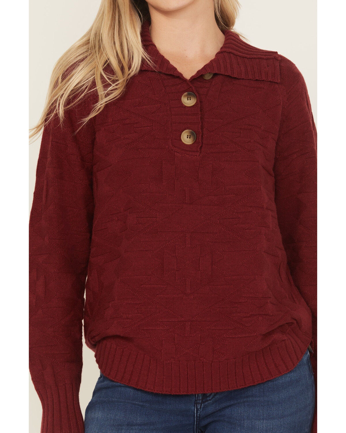 Image #3 - Ariat Women's 1/4 Button-Down Sweater, Burgundy, hi-res
