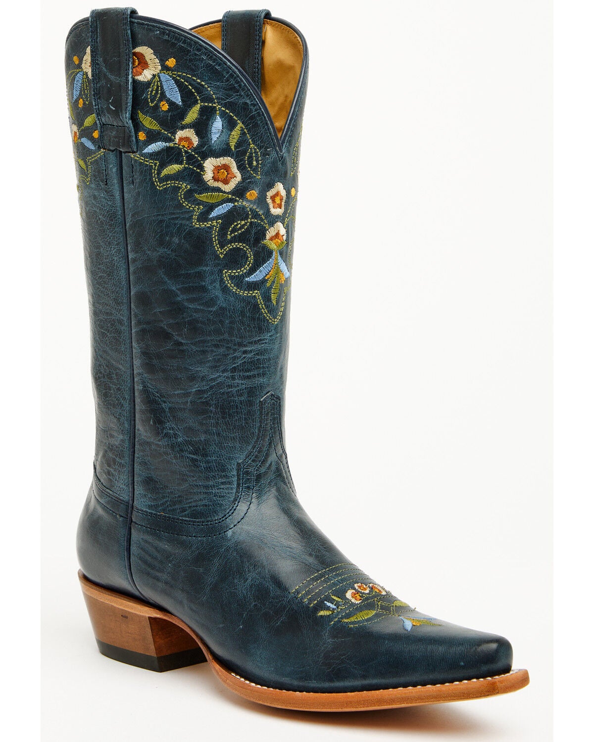 Shyanne Women's Stephanie Floral Western Boots - Snip Toe, Navy, hi-res