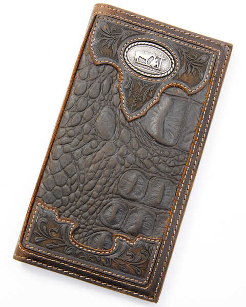 Cody James Men's Bi-Fold Crocodile Print Embossed Rodeo Wallet, Chocolate, hi-res