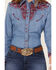 Image #3 - Scully Women's Floral Tooled Embroidered Long Sleeve Pearl Snap Western Shirt, , hi-res
