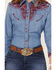 Image #3 - Scully Women's Floral Tooled Embroidered Long Sleeve Pearl Snap Western Shirt, Red, hi-res