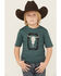Image #1 - Wrangler Boys' Steerhead Short Sleeve Graphic T-Shirt, Green, hi-res