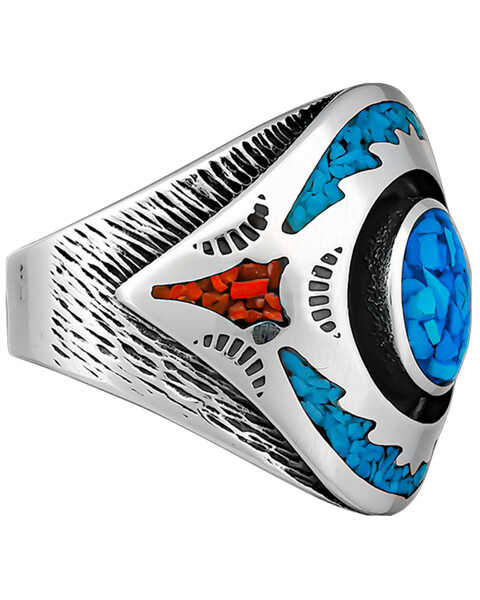 Image #2 - Silver Legends Women's Turquoise and Coral Southwestern Ring , Turquoise, hi-res
