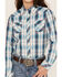 Image #3 - Roper Girls' West Made Plaid Print Long Sleeve Western Snap Shirt, Blue, hi-res
