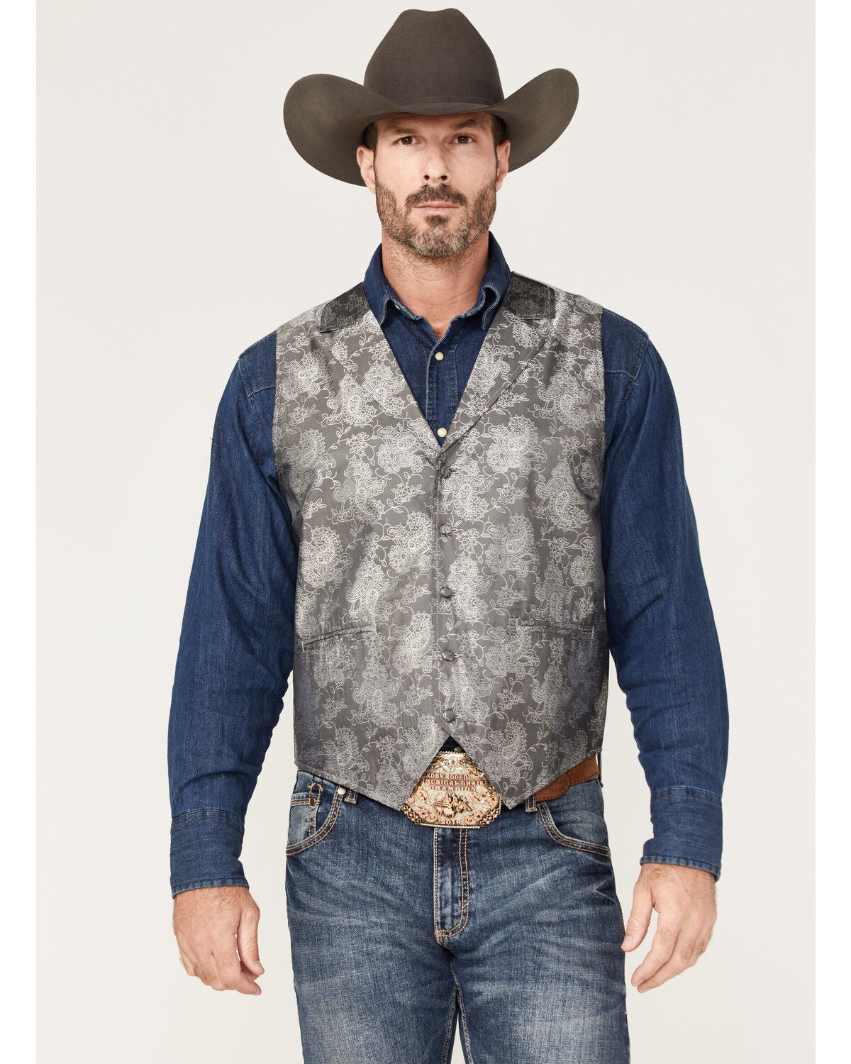 Cody James Men's Regal Paisley Print Vest, Silver, hi-res