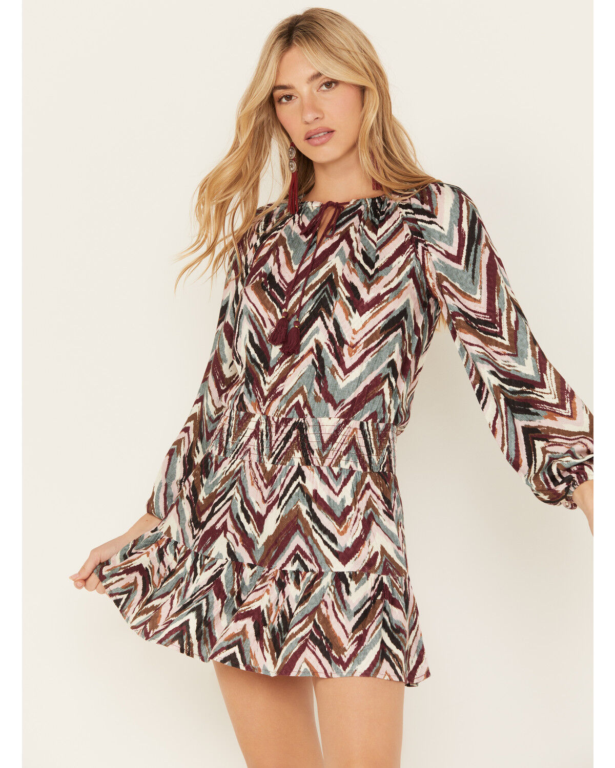Image #1 - Shyanne Women's Dobby Printed Mini Dress, Maroon, hi-res