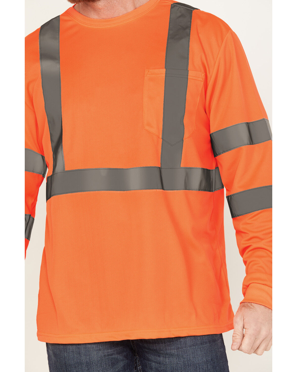 Image #3 - Hawx Men's Solid Enhanced Hi-Vis Long Sleeve Pocket Work T-Shirt - Big, Orange, hi-res