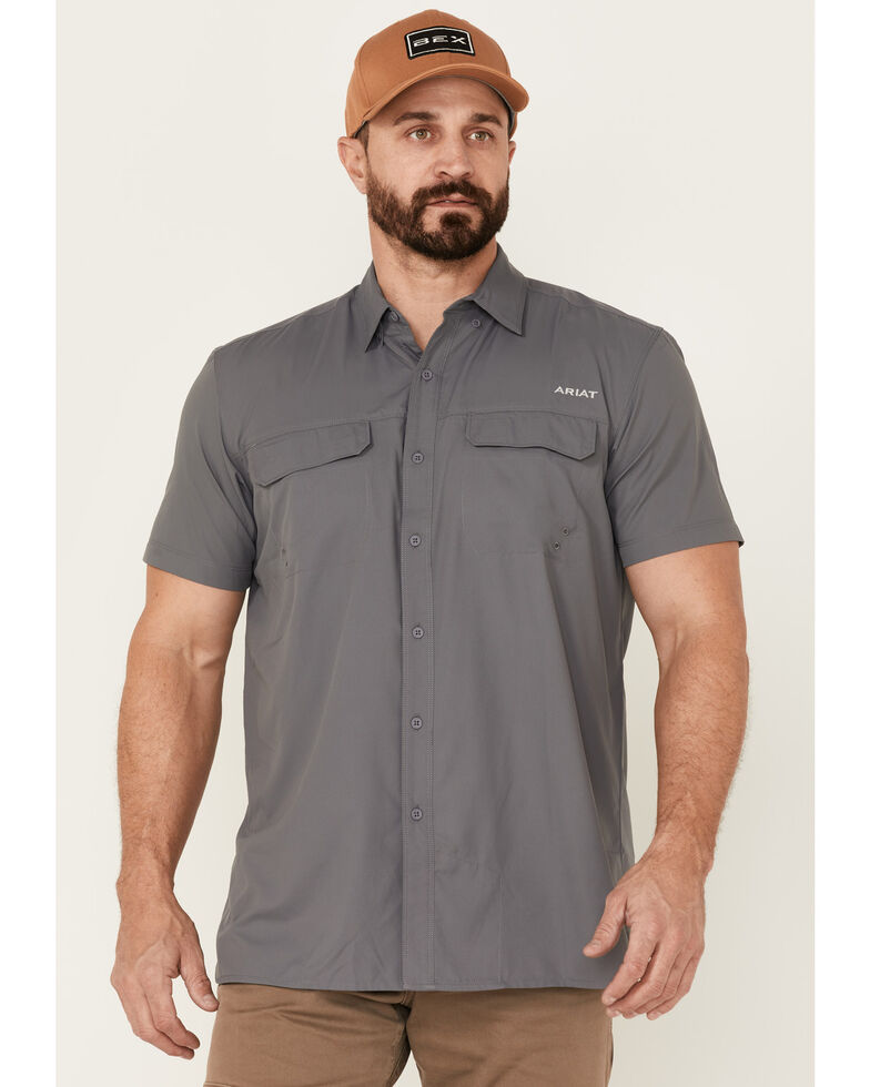 Ariat Men's Solid Charcoal Fitted VentTek Outbound Short Sleeve Button-Down Western Shirt , Charcoal, hi-res