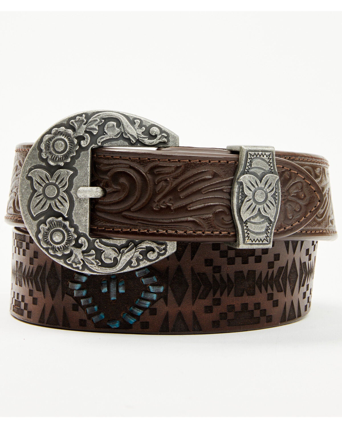 RANK 45&reg; Men's Corbin Southwestern Tooled Belt, Brown, hi-res