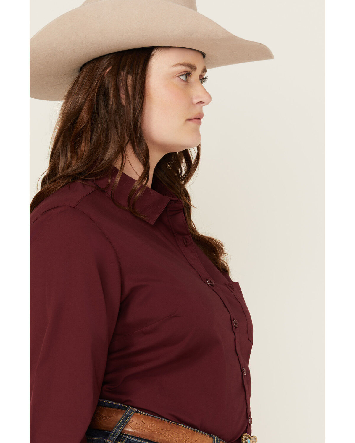 Image #2 - Ariat Women's Kirby Long Sleeve Button-Down Stretch Western Shirt - Plus, Burgundy, hi-res