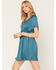 Image #2 - Shyanne Women's Hailey Satin Flounce Short Sleeve Mini Dress, Teal, hi-res