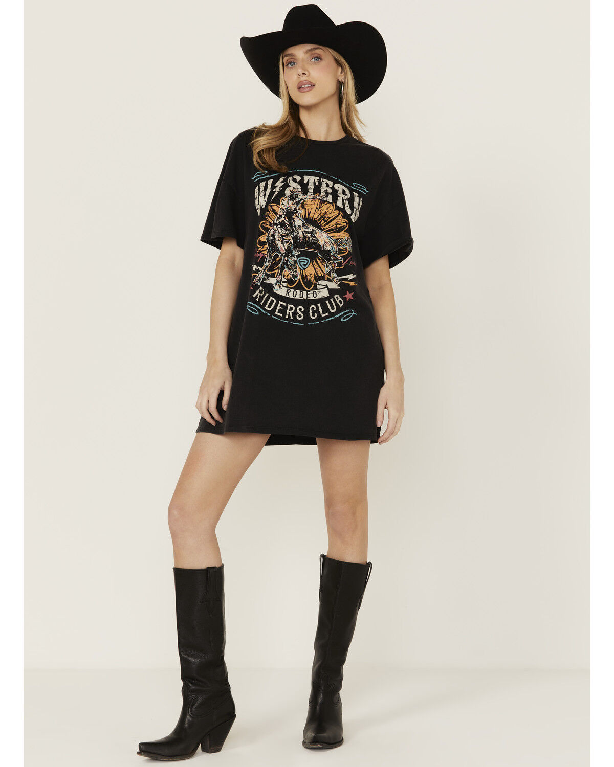 Image #1 - Rock & Roll Denim Women's Bull Short Sleeve Graphic T-Shirt Mini Dress, Black, hi-res