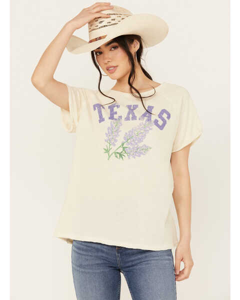 Free People Women's Texas State Flower Short Sleeve Graphic Tee, Taupe, hi-res
