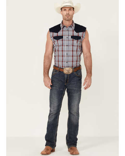Image #2 - Cody James Men's Anthem Plaid Print Bubba Sleeveless Snap Western Shirt  , , hi-res
