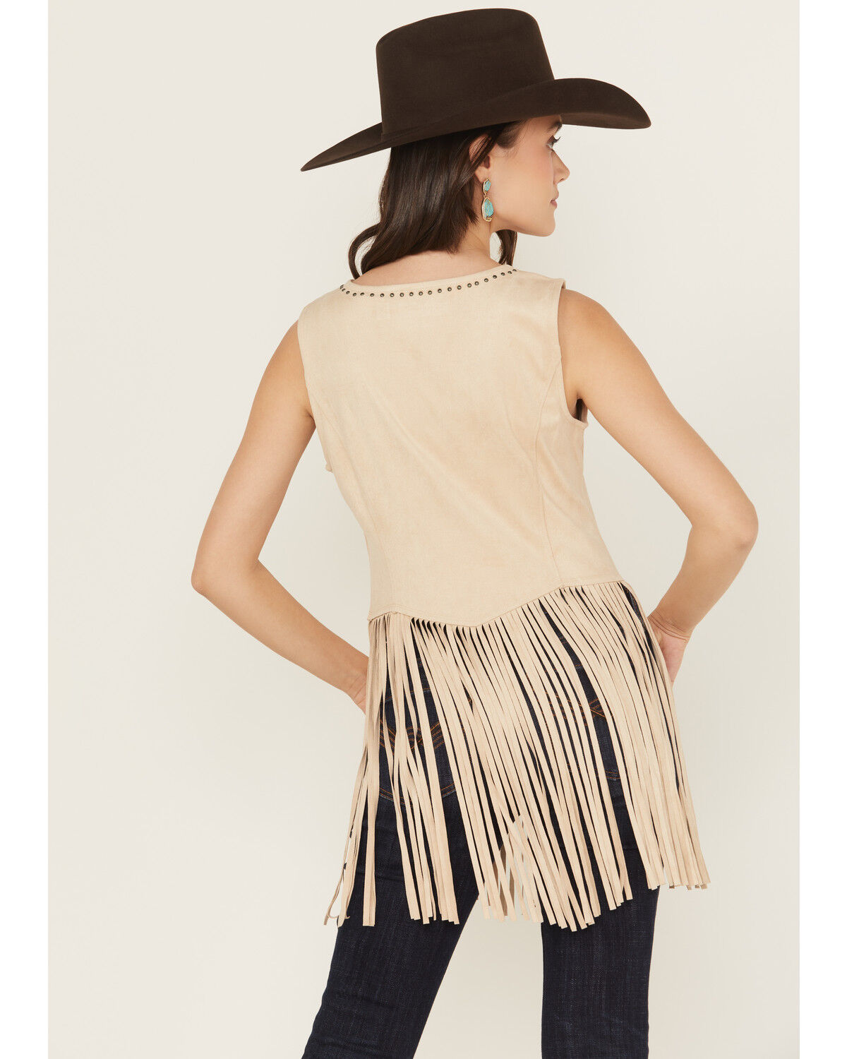 Image #4 - Idyllwind Women's Monticello Fringe Faux Suede Studded Tank, Stone, hi-res
