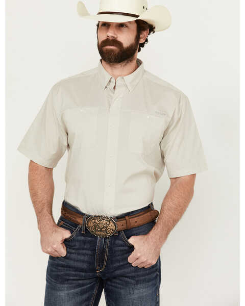 Ariat Men's 360 Airflow Solid Short Sleeve Button-Down Western Shirt - Tall , Beige, hi-res