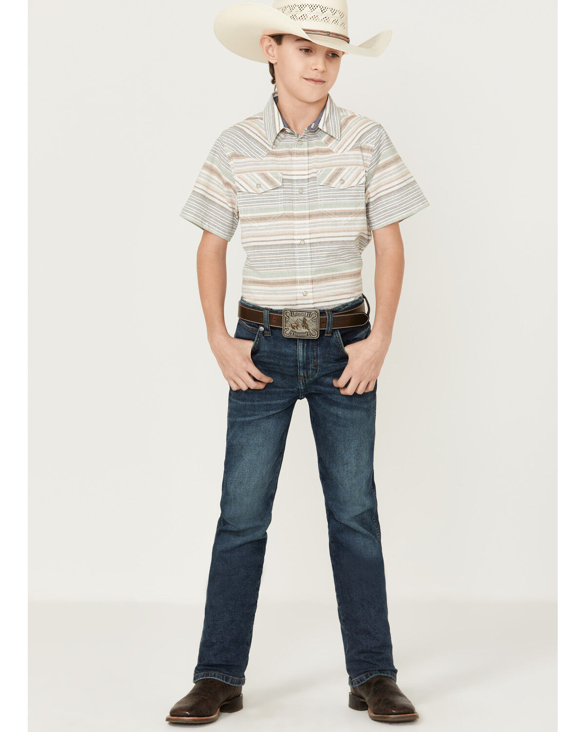 Image #2 - Cody James Boys' Faithful Striped Short Sleeve Western Shirt, Multi, hi-res