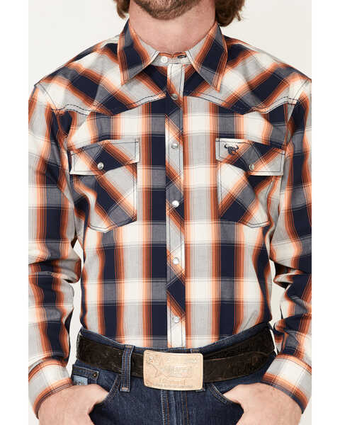 Image #3 - Cowboy Hardware Men's Hombre Large Plaid Pearl Snap Western Shirt , Orange, hi-res