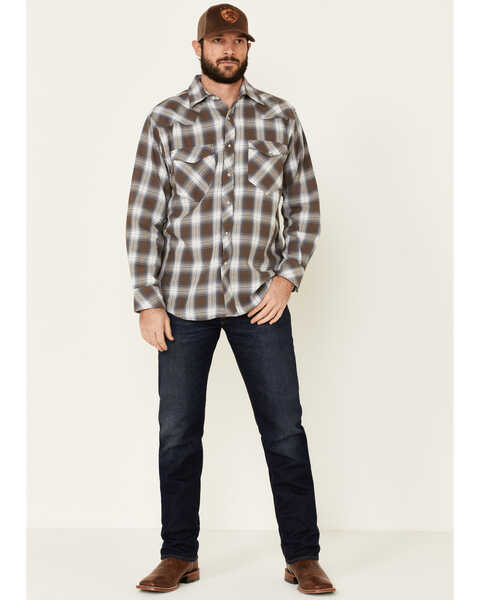 Image #2 - Resistol Men's Cedar Ombre Plaid Print Long Sleeve Snap Western Shirt , Brown, hi-res