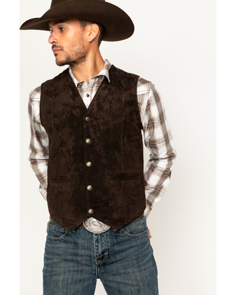 Cody James Men's Brown Angus Suede Button-Down Western Leather Vest , Brown, hi-res