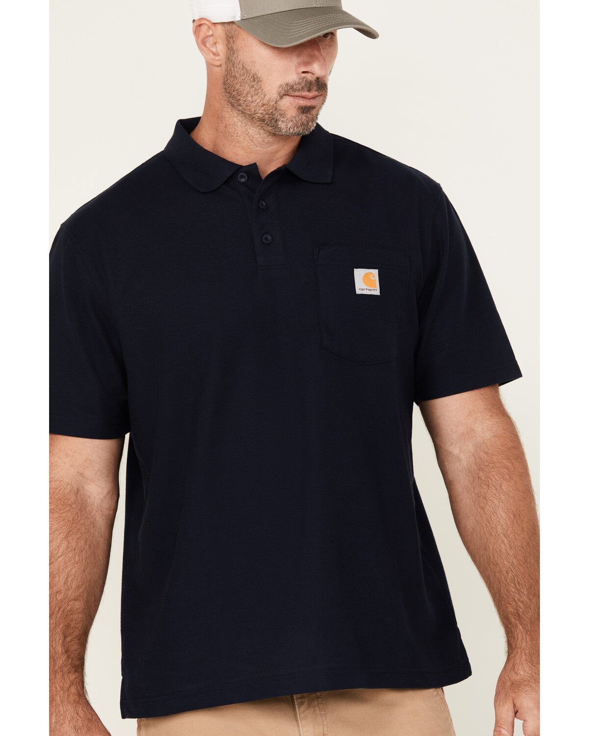 Image #2 - Carhartt Men's Loose Fit Midweight Short Sleeve Button-Down Polo Shirt, Navy, hi-res