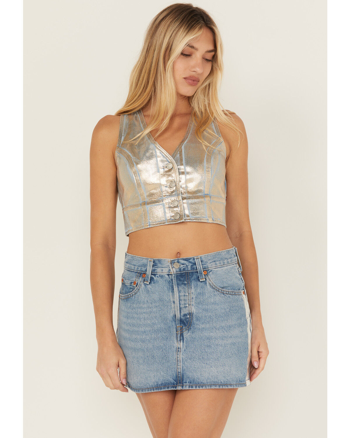 Image #1 - Levi's Women's Mona Metallic Corset Top, White, hi-res