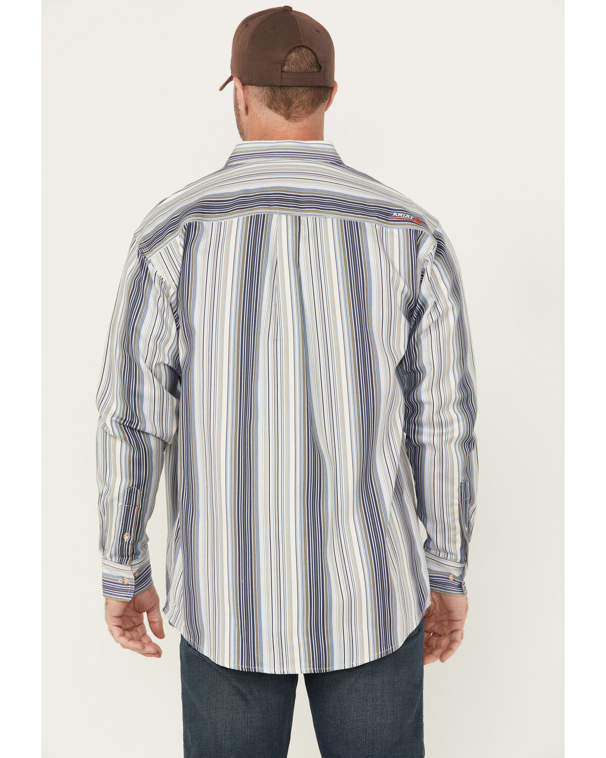 Image #4 - Ariat Men's FR Sunset Striped Print Long Sleeve Button-Down Work Shirt, Navy, hi-res